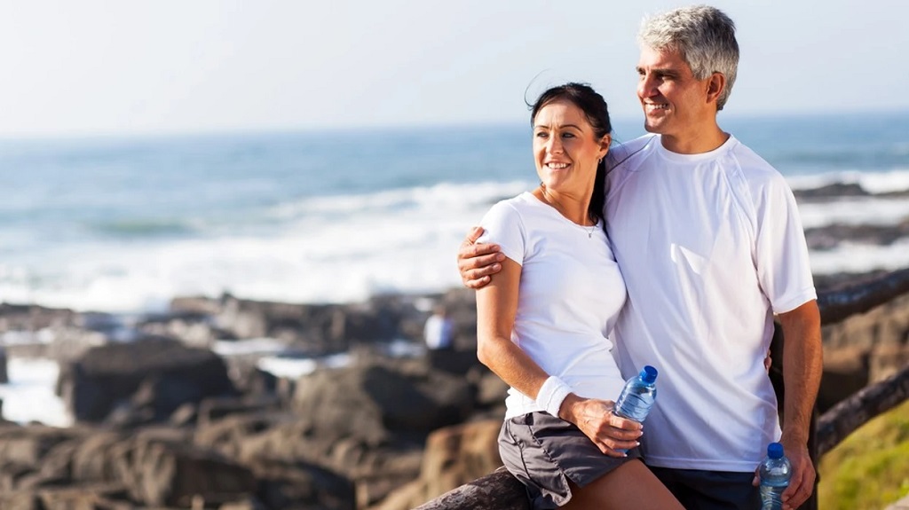 Smiling couple in their 40s.